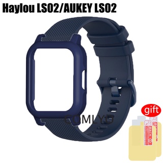 Aukey LS02 / Haylou LS02 สายนาฬิกาข้อมือซิลิโคน BANDS Smart Watch 2 Sports Wristband Haylou LS02 เคส PC กันชน + ฟิล์มกันรอยหน้าจอ HD