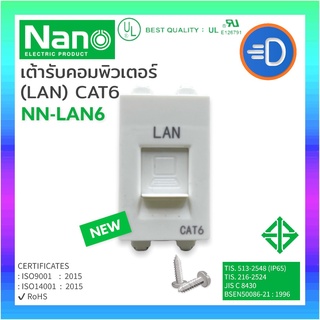 NANO NN-LAN6 เต้ารับคอมพิวเตอร์ 1 ช่อง ขาว ดำ (LAN), CAT6