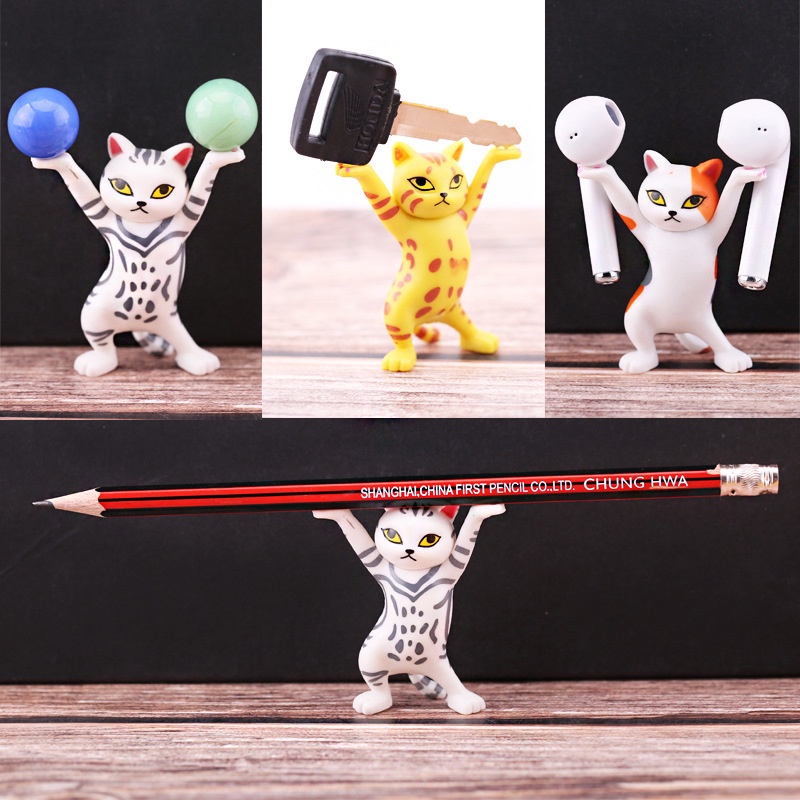 5pcs-cat-pen-holder-kids-toy-birthday-gift-weightlifting-earphones-holders-home-decoration-figurines
