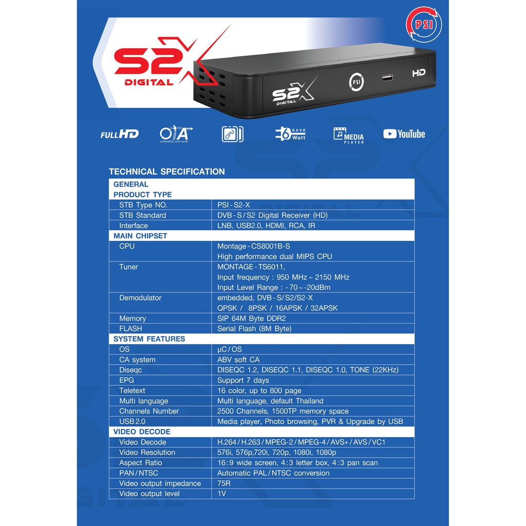 กล่องรับสัญญาณดาวเทียม-psi-รุ่น-s2x-ใช้กับจานดาวเทียมเท่านั้น