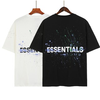 ใหม่เสื้อยืดลําลองสําหรับผู้ชายผู้หญิงแขนสั้นพิมพ์ลายตัวอักษร Fog Double Line Splash Ink Graffiti