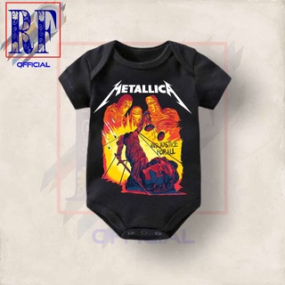 Hitam เสื้อยืดลําลอง แขนสั้น พิมพ์ลายโลโก้ Metallica jumper band HARD ROCK สําหรับเด็ก 0 1 2 3 4 5 6 7 8 9 10 11 12 เดือน ถึง 1 ปี ชุดจั๊มสูท บอดี้สูท รอมเปอร์ สีดํา สําหรับเด็ก