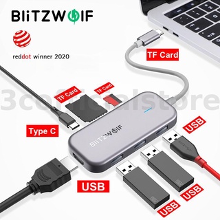Blitzwolf® Bw-th5 7 in 1 ฮับข้อมูล USB-C พร้อมการ์ดรีดเดอร์ 3 พอร์ต USB 3.0 TF USB-C PD 4K