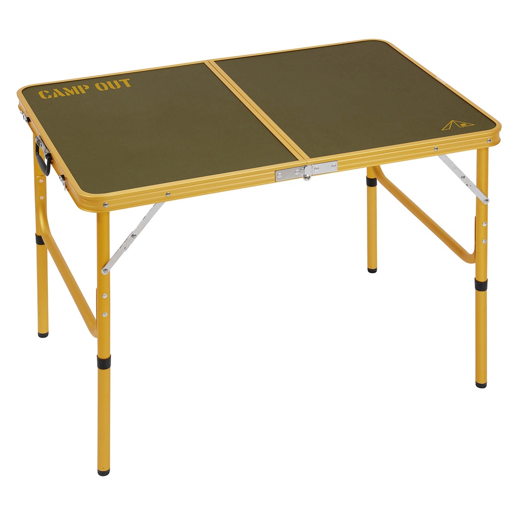 captain-stag-campout-aluminum-forway-table-90-x-60-cm-olive-x-old-yellow-โต๊ะแคมป์ปิ้งพกพาพับได้