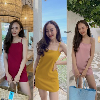 *ติดตามร้านลด20บ.แชทถามก่อนโอนนะคะ**TW13652   เดรสสายเดี่ยวสั้น สีพื้น มีซิปข้าง ทรงสวย เรียบหรู