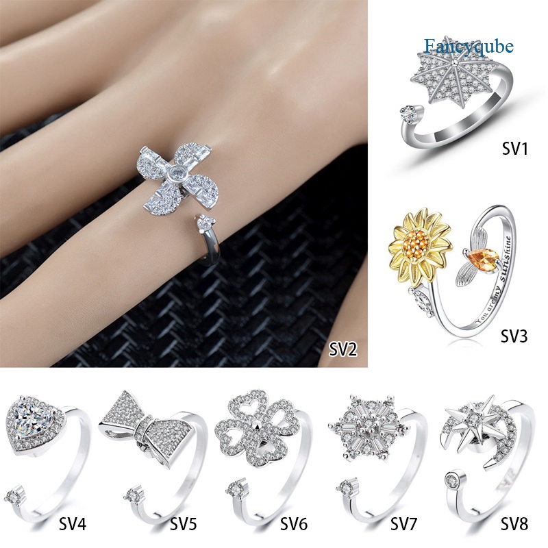 Fancyqube Sunflower Heart Bow Adjustable Finger Spinner Rings Rotate ...