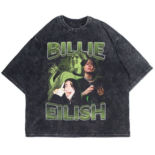 เสื้อยืดผ้าฝ้ายพิมพ์ลายเสื้อยืดแขนสั้น พิมพ์ลาย BILLIE EILISH WASHING VINTAGE RAP โอเวอร์ไซซ์