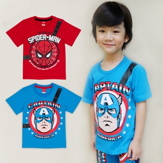 Marvel Boy T-shirt Captain America Ironman Spider-Man - เสื้อยืดเด็กผู้ชายลายมาร์เวล เสื้อติดกระเป๋า กับตันอเมริกา ไอร่อนแมน สไปเดอร์แมน สินค้าลิขสิทธ์แท้100% characters studio