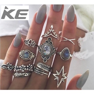 Vintage Carved Diamond Starry Gems Leaves Butterfly 11-Piece Set Ring for girls for women low