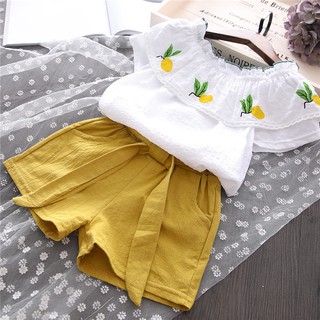 ✅พร้อมส่ง✅ ชุดเซตเสื้อสีขาวลายเลมอน กางเกงสีเหลือง