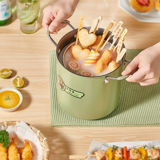 ♚▼Japanese Deep Fryer with Strainer and Lid Kitchen Tempura Fryer Pan Fryer Without Oil Frying Pan French Fries Noodle C