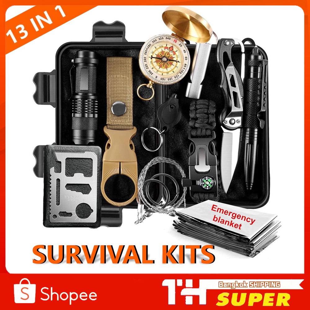 ราคาและรีวิวSOS Survival Kit ชุดอุปกรณ์ฉุกเฉินเดินป่า ชุดพิเศษ 13in1 พร้อมส่ง