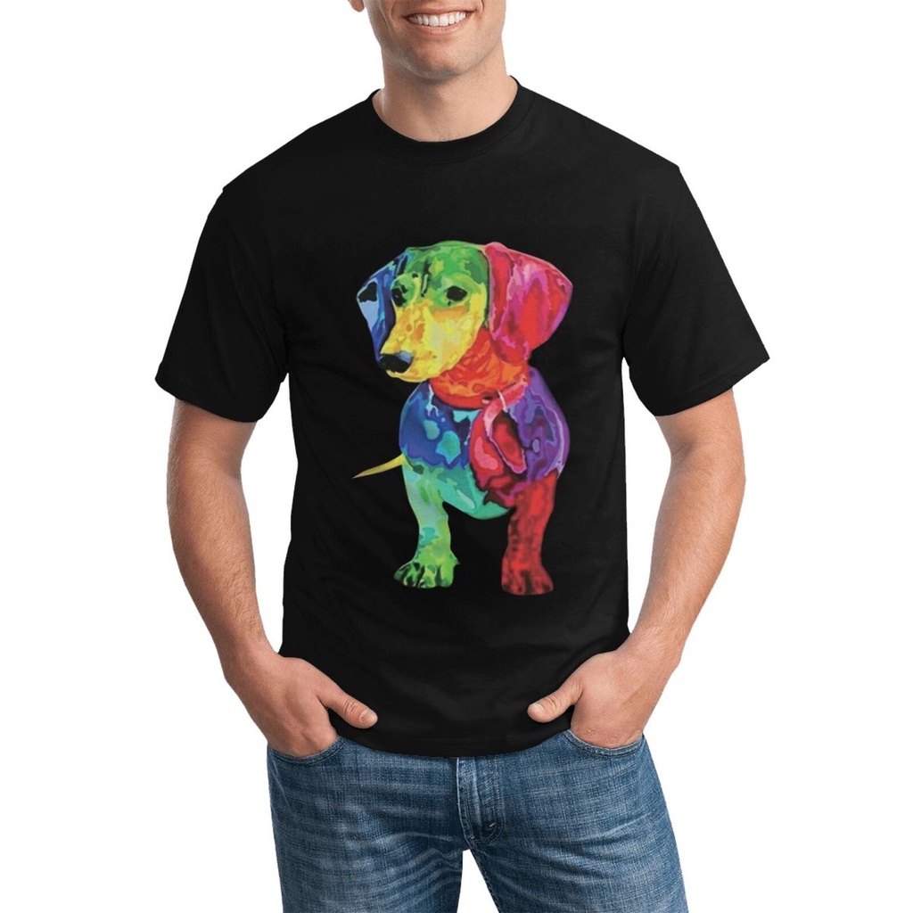 เสื้อยืด-high-quality-custom-t-shirt-dog-lover-colorful-weiner-dog-100-cotton-various-colors-available