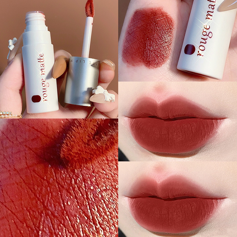 ลิปสติก-ช็อคโกแลต-เนื้อแมตต์-ติดทน-กันน้ำ-คัลเลอร์-ริช-lip-mud-matte-lip-glaze-non-fading-lip-gloss-student-cute-lipstick