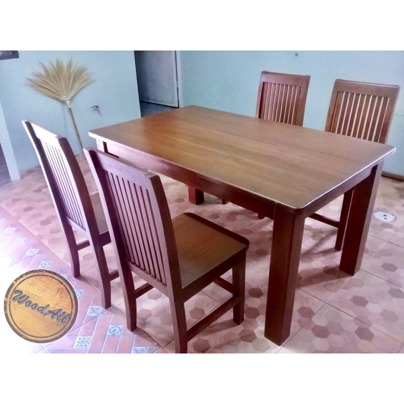 โต๊ะอาหารไม้สักทอง-100-ส่งฟรี-รหัส-t04-ยาว-150-กว้าง-90-สูง-80-cm-พร้อมเก้าอี้-ส่งฟรี-ยกเว้นอีสานและใต้