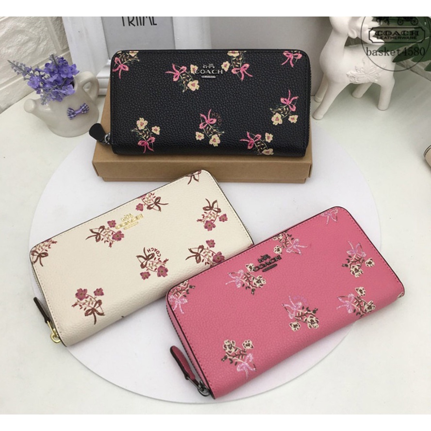 coach-f28444-accordion-zip-wallet-with-floral-bow-print-women-long-purse-pouch-dompet-panjang-wanita-กระเป๋าสตางค์