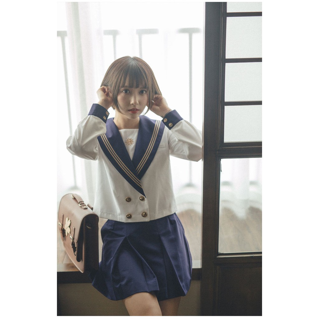pre-order-ชุดนักเรียนญี่ปุ่น-คอปกกะลาสีแถบสีเหลือง-กระโปรง-2แบบ