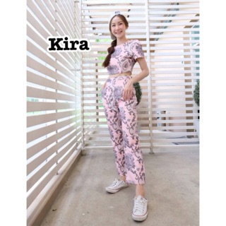 ป้ายKira 🔥 ชุดเซท เสื้อครอปปริ้นลาย Miu Miu แมทช์กับกางเกงเอวสูงตัดขอบลาย ใส่ออกมาหุ่นเพรียวเรียวเว่อร์ ชุดสวยเกินราคา