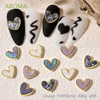 Aroma พลอยเทียม รูปหัวใจ พีช 3D แวววาว สําหรับตกแต่งเล็บ DIY 10 ชิ้น