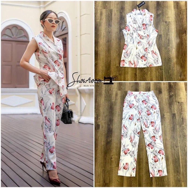 tulip-garden-print-co-ord-set-เสื้อแขนกุดปกเทเล่อ-กางเกงขายาว