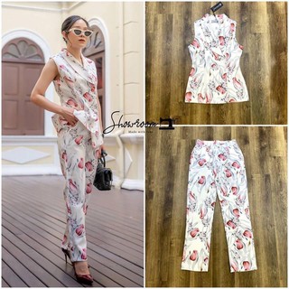 Tulip Garden Print Co ord set เสื้อแขนกุดปกเทเล่อ+กางเกงขายาว