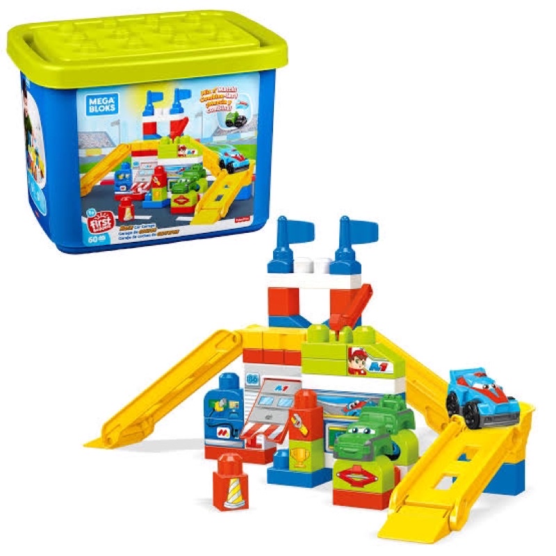 mega-bloks-first-builders-race-car-garage-with-big-building-blocks-building-toys-for-toddlers-60-pieces