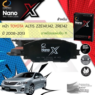 Compact รุ่นใหม่ผ้าเบรคหน้า Toyota Altis ZZE141,ZZE142, ZRE141 ปี 2008-2013 Compact Nano X DEX 730