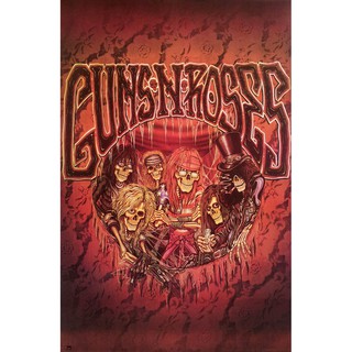 โปสเตอร์ รูปวาด การ์ตูนล้อเลียน วง ดนตรี ร็อค Guns N’ Roses 1985 POSTER 21”x31” Inch  American Hard Rock Heavy Metal