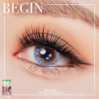 Begin Gray (2) สีเทา เทา สายฝอ ตาฝรั่ง ไม่มีขอบ ไร้ขอบ Pretty Doll Contact Lens mini คอนแทคเลนส์ ค่าสายตา สายตาสั้น