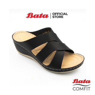 Bata บาจา Comfit รองเท้าเพื่อสุขภาพแบบสวม รองรับน้ำหนักเท้าได้ดี เสริมส้น 1 นิ้ว สำหรับผู้หญิง สูง 2 นิ้ว สีดำ รหัส 7616685