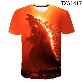 เสื้อยืดแขนสั้น พิมพ์ลายการ์ตูนอนิเมะ Godzilla แฟชั่นฤดูร้อน สําหรับเด็กผู้ชาย และเด็กผู้หญิง