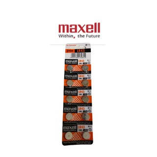 ถ่านกระดุม ถ่านนาฬิกา Maxell LR43 (186) 1.5V Alkaline Battery 0%Hg ของเเท้