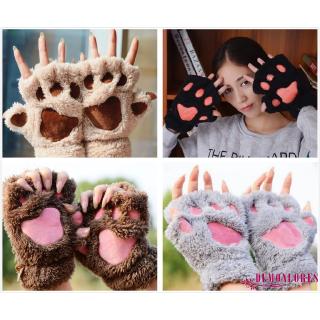 ภาพหน้าปกสินค้า❀DEM☞New Winter Women Cute Cat Claw Paw Plush Mittens Short Fingerless Gloves Half Finger ที่เกี่ยวข้อง