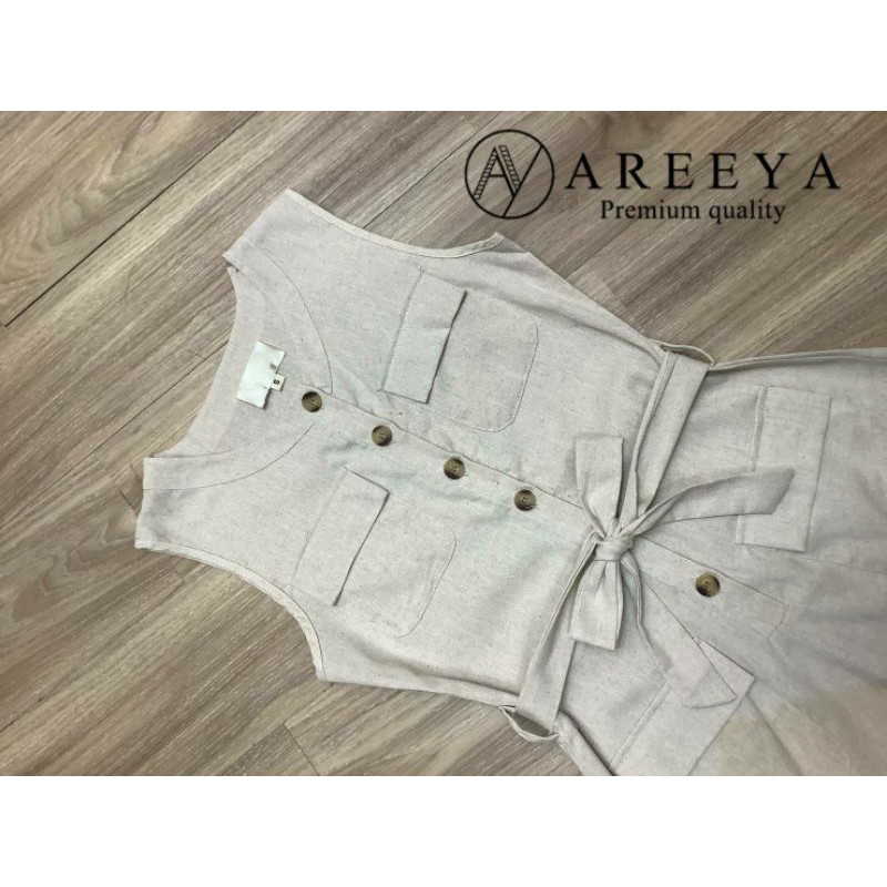 areeya-made-in-korea-jumpsuit-แขนกุด-คอกลม-กระดุมหน้า-มาคู่กับผ้าผูกเอว