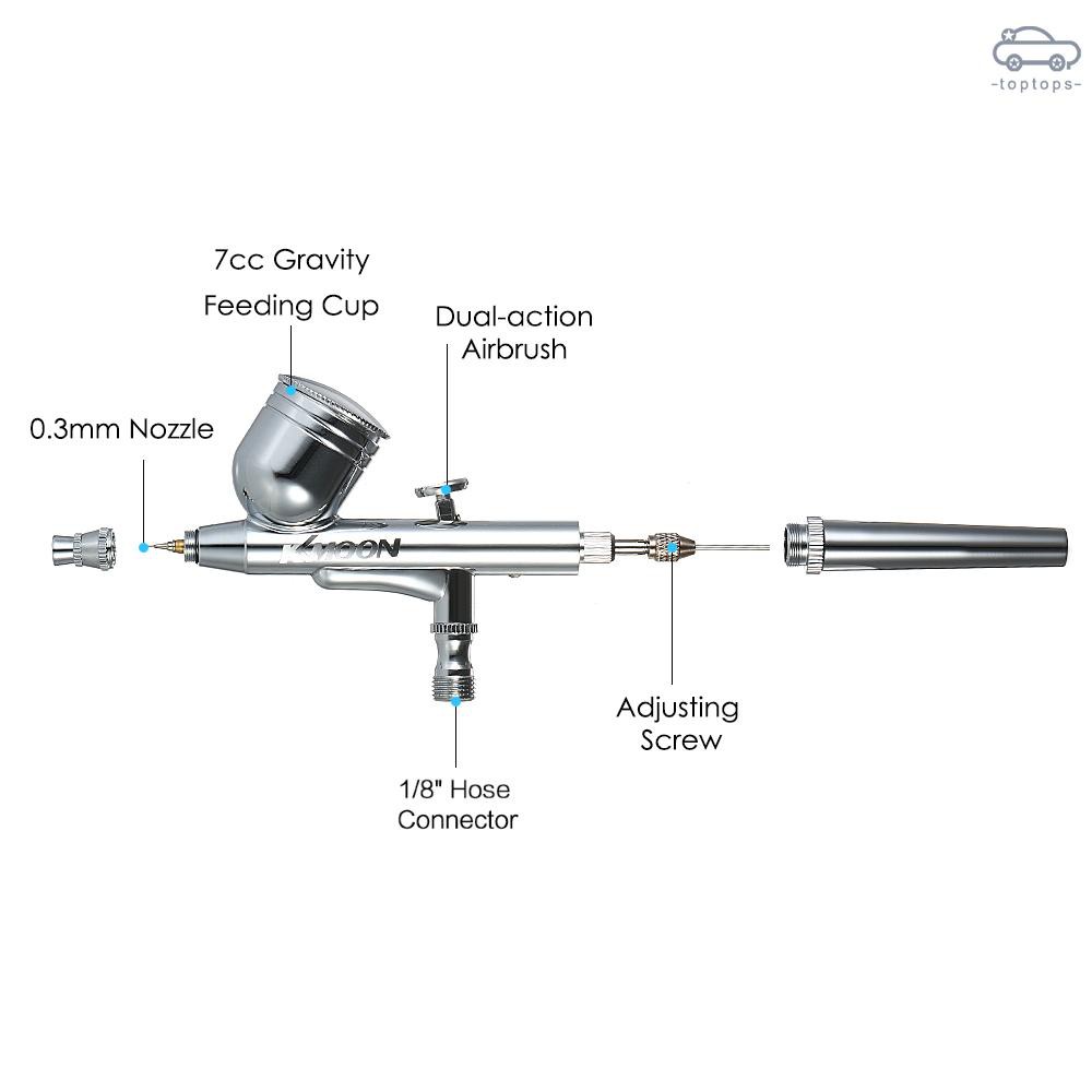 ภาพสินค้าTops KKmoon Multi-purpose Dual Action Airbrush Mini Air Compressor Set Gravity Feed Air Brush Kit for Art Painting Tatto จากร้าน toptops.th บน Shopee ภาพที่ 7