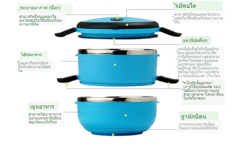 จัดส่งจากไทย-สินค้าคงคลังที่มีอยู่สแตนเลสแบบพกพา-304-กล่องอาหารกลางวันความร้อนภาชนะบรรจุอาหารหลายชั้น