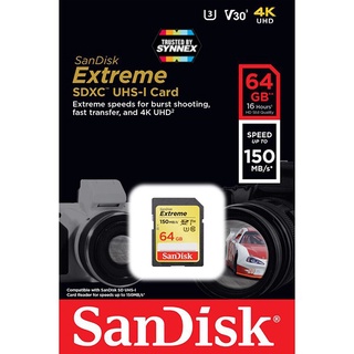 เมมโมรี่การ์ด SanDisk Extreme SD Card 64GB ความเร็ว 150MB/s (SDSDXV6_064G_GNCIN)