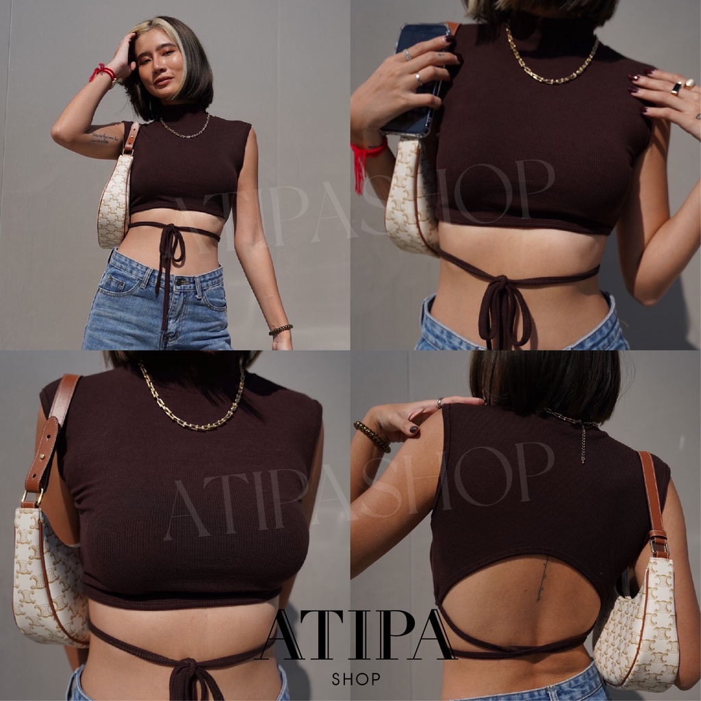 atipashop-mila-crop-เสื้อครอป-แขนกุด-คอเต่า-เว้าด้านหลัง