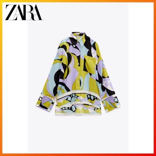 Zara เสื้อเชิ้ต พิมพ์ลาย มีกระเป๋า แฟชั่นฤดูใบไม้ผลิ สําหรับผู้หญิง