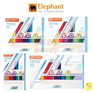 สีไม้ Elephant (ตรา ช้าง) หัวเดียว มี 12 / 24 / 36 / 48 สี รุ่น Premium 4.0 (1 กล่อง)