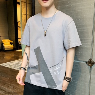เสื้อยืดโอเวอร์ไซส์►▪[ผ้าฝ้าย100%]แขนสั้นผู้ชายผ้าฝ้ายเสื้อยืดฤดูร้อนนักศึกษาเยาวชนแนวโน้มหลวมรอบคอเสื้อยืดผู้ชายS-4XL