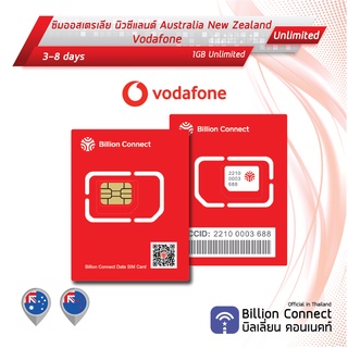 Australia &amp; New Zealand Sim Card Unlimited 1GB Daily Vodafone: ซิมออสเตรเลีย นิวซีแลนด์ 3-8 วัน ซิมต่างประเทศ BC