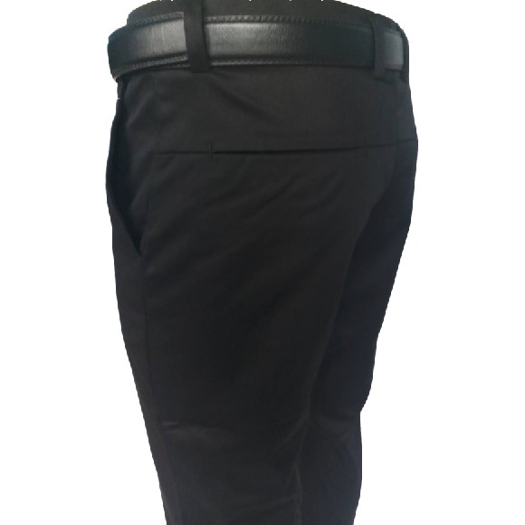 กางเกงสแล็คทรงขากระบอกขายาวสีดำผ้าไม่ยืดเป้าแบบซิบ