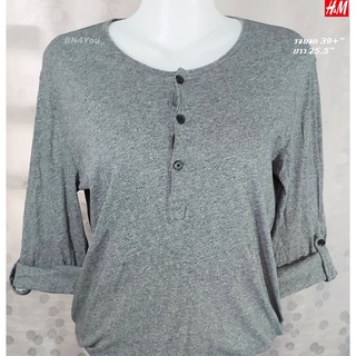 H&amp;M เสื้อยืดแขนยาวผ้าแห้งไว -สีเทาดำ ไซส์ 39+"ของแท้ (สภาพเหมือนใหม่)