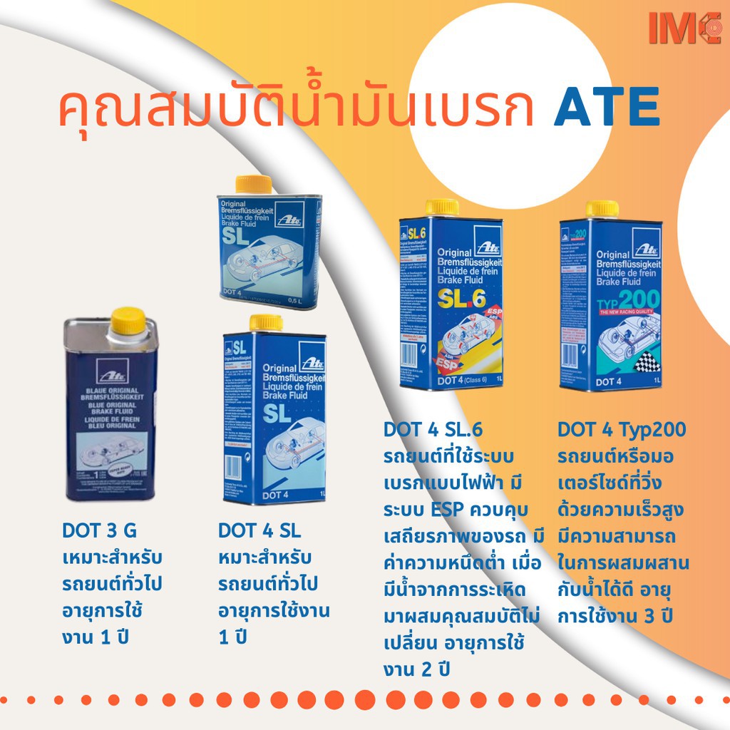 น้ำมันเบรค ATE DOT4 1.0L ขนาด 1 ลิตร สำหรับรถยนต์ทั่วไป ใช้ได้ทั้งรถ ...