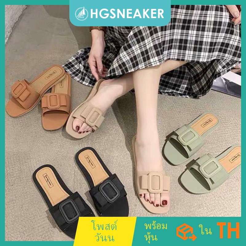 ภาพหน้าปกสินค้าส่งไวจากไทย Hygge รองเท้าแตะ แฟชั่นเกาหลี คุณภาพดี : สีเขียว,36