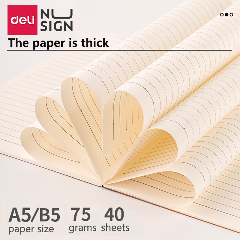 deli-สมุดโน๊ต-สมุดปกน้ำตาล-สมุด-กระดาษคราฟต์-ขนาด-a5-b5-70-แกรม-40-แผ่น-แบบเส้นตรง-จดโน๊ต-เขียนไดอารี่-notebook