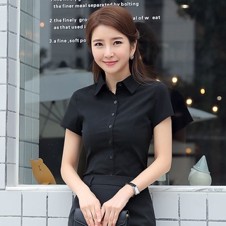 ☬✲✢ฤดูใบไม้ผลิ 2021 ใหม่ professional เสื้อผู้หญิงแขนสั้น all-match อย่างเป็นทางการ overalls ฤดูใบไม้ร่วง chiffon toolin