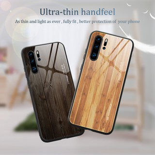 เคส Huawei P40Pro+P40 P30Pro P30 P30lite P20Pro P20 P20lite nova4e⭐เมล็ดไม้ เปลือกกระจกนิรภัย⭐PhoneCase⭐Wood Texture Tempered Glass Case⭐