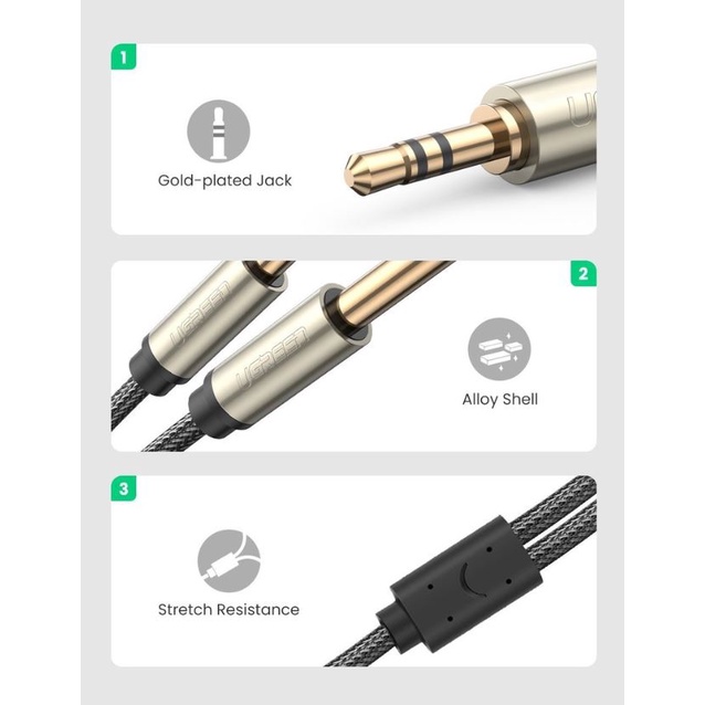 UGREEN สายแปลง (AV126) Jack 3.5mm TSR to Dual 6.35mm TS Adapter Audio ...